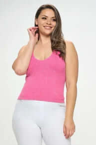 Alt text: "Ribbed Fuschia Reversible Seamless Tank showcasing vibrant color and stylish comfort for versatile fashion.