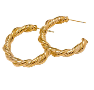 Elegant Lauren Kenzie Twisted Hoop Earrings with Lifetime Warranty - Perfect for any occasion. Gold finish, circular design.