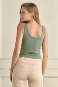 SMOKEY OLIVE Buttery Soft Reversible Seamless Tank for women, showcasing versatile comfort and style in a sleek design.
