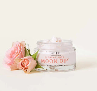 FHF Evening Rose Moon Dip® Facial Sleep Mousse with Peptides & Retinol in an elegant glass jar for ageless skin care