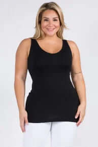 Black buttery soft reversible seamless tank top on a hanger, showcasing versatile and comfortable fashion essentials.