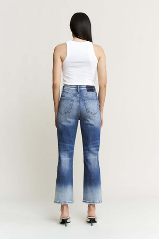 Alt text: "MICA T3537A vintage fun wash high-rise relaxed straight crop jeans for a trendy, comfortable look.