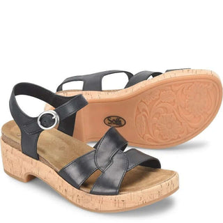 Stylish black criss-cross Italian leather wedge sandals by Sofft, perfect for elevating any casual or formal outfit.