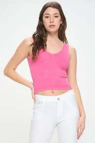 Alt text: "RIBBED FUSCHIA Reversible Seamless Tank with elegant ribbed texture and versatile design for stylish comfort.