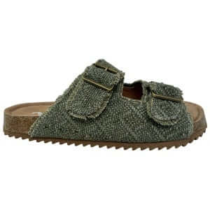 Olive green VeryG slide sandal with double buckle design, perfect for casual summer style and comfort.