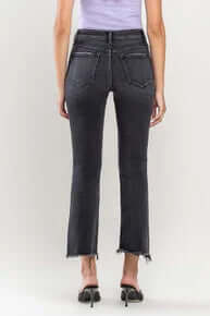 Lovervet T5991 Black High Rise Crop Flare Jeans showcasing trendy cropped hem and flattering high-rise fit against a neutral backdrop.