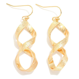 Alt text: "Gold Textured Twisted Drop Earrings Gleaming with Elegant Design