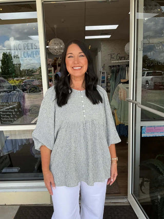 Navy & Ivory Ruched Apron Top by Sew In Love - Stylish and comfortable, perfect for casual and semi-formal occasions.
