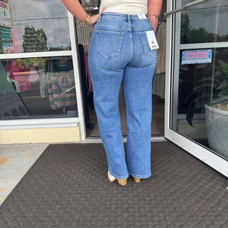 MICA W3274 Women's Denim Med Wash Wide Leg Linear Jeans – Trendy fashion, flattering wide-leg fit, and classic mid-wash style.