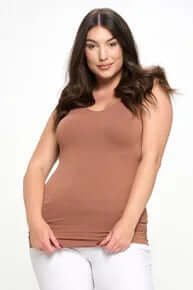 MOCHA Buttery Soft Reversible Seamless Tank Top featuring a sleek design on a neutral background for versatile styling.