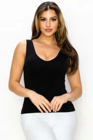 Black buttery soft reversible seamless tank, perfect for versatile styling and all-day comfort.