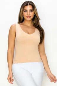NUDE buttery soft reversible seamless tank, ideal for versatile layering, shown in neutral tone against a white background.