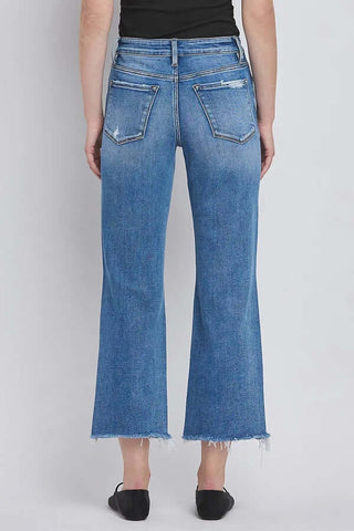 Lovervet LV1385 High Rise Crop Straight Leg Jeans in classic blue, stylish women's denim for versatile casual wear.