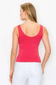 FUSCHIA Cropped Buttery Soft Reversible Seamless Tank top on display, ideal for versatile, comfortable fashion wear.