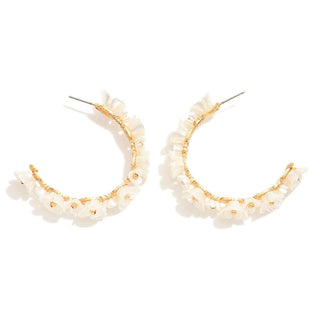 Elegant Pearl Flower Studded Hoop Earrings with Gold-Tone Finish for a Chic and Sophisticated Look