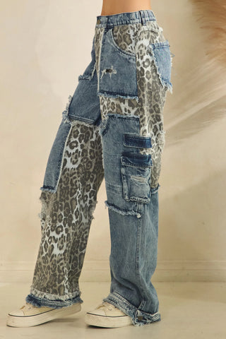 Oli & Hali Denim Washed Patch Leopard Print Jeans