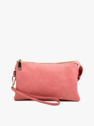 Stylish PEACH Crossbody Faux Leather Organizer Purse with gold accents, perfect for chic and organized everyday use.