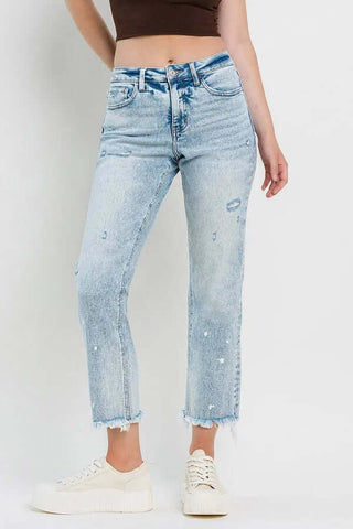 Lovervet LV1295 Tummy Control Acid Wash Straight Leg Jeans - FINAL SALE, stylish fit, enhances silhouette.