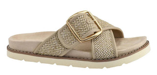 Alt text: "CORKYS Beige Booked Criss Cross Sandal with stylish straps and cushioned sole for ultimate comfort and casual elegance.