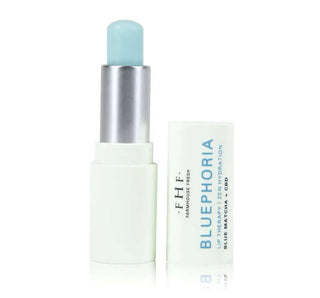 FHF Bluephoria Hi-Bio® Hemp Lip Therapy Balm - Smooth, nourishing lip care in eco-friendly packaging with blue floral accents.