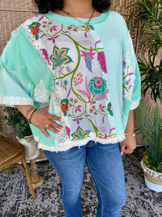 Alternate view of POL Mint Floral Oversized Top
