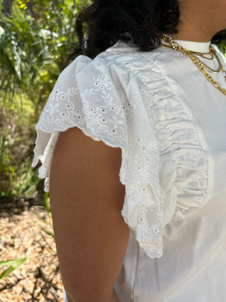 Alternate view of White Eyelet Flutter Sleeve Top
