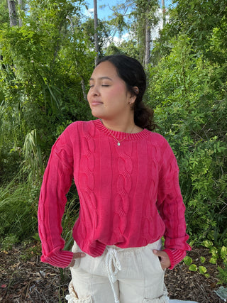 Adora Mineral Wash Cable Knit Sweater Top (2 COLORS)
