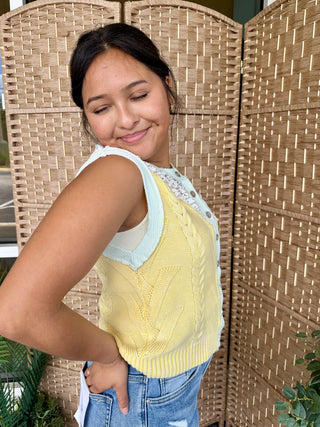Alternate view of POL LEMON YELLOW Sleeveless Sweater Top
