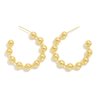 Gold Metal Beaded Hoop Earrings
