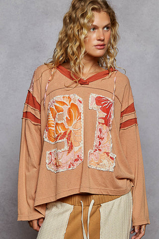 POL Dusty Coral 91 Long Slv Lightweight Hoodie Top
