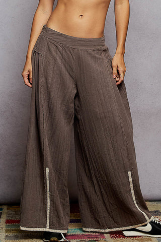 POL Charcoal Vintage Wash Wideleg Pants w/ Crochet Accent