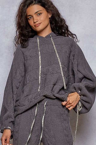 Soft cream chenille cable sweater top with dolman sleeves and a relaxed fit