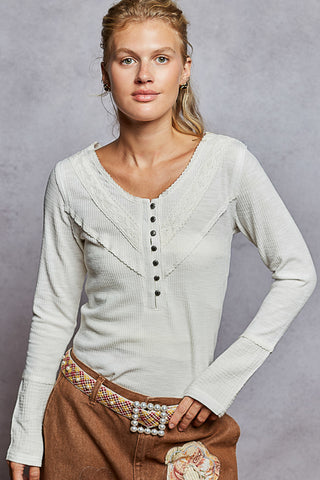 POL Vintage Ribbed Regular Fit Top w/ Lace Accent (2 COLORS)