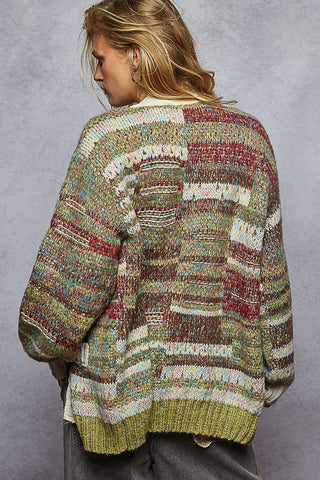 POL Olive Colorblock Woven Cardigan Sweater Top