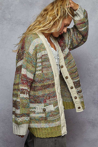 POL Olive Colorblock Woven Cardigan Sweater Top