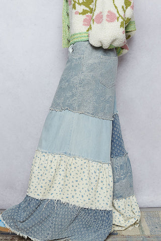 Colorful vintage patchwork palazzo pants with a relaxed fit and wide legs