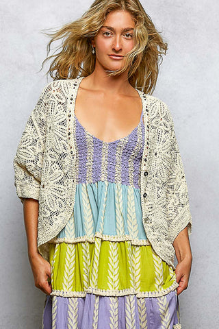 POL Natural Crochet Shrug Top