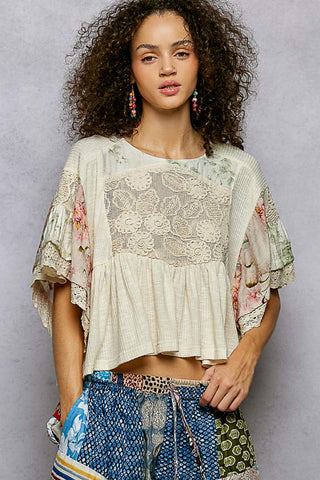 POL Multicolor & Cream Crochet Top