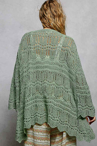 POL GRASS GREEN Long Slv Cardigan Crochet Sweater Top