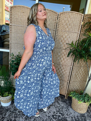 Alternate view of Walk the Line Blue Floral Jumpsuit
