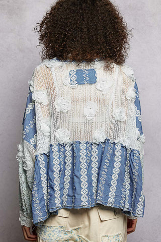 Alternate view of POL DENIM Romantic Vintage Mixed Fabric Top
