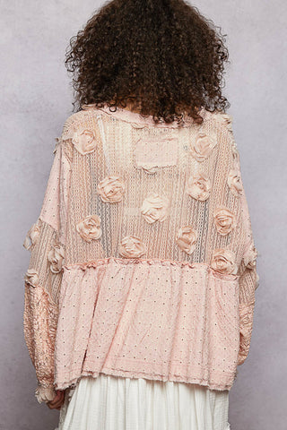 POL STRAWBERRY YOGURT Romantic Vintage Mixed Fabric Top FINAL SALE
