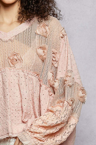 POL STRAWBERRY YOGURT Romantic Vintage Mixed Fabric Top FINAL SALE
