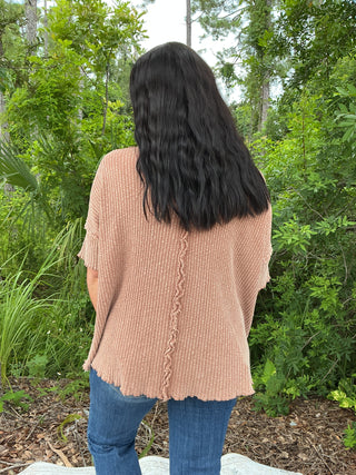 Easel Top Short Slv Texture Rib Oversize (2 COLORS)