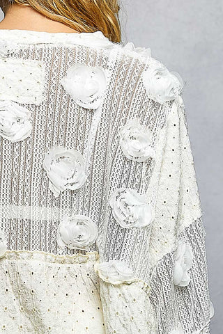 Alternate view of POL IVORY Romantic Vintage Mixed Fabric Top
