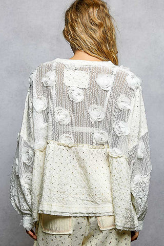 Alternate view of POL IVORY Romantic Vintage Mixed Fabric Top

