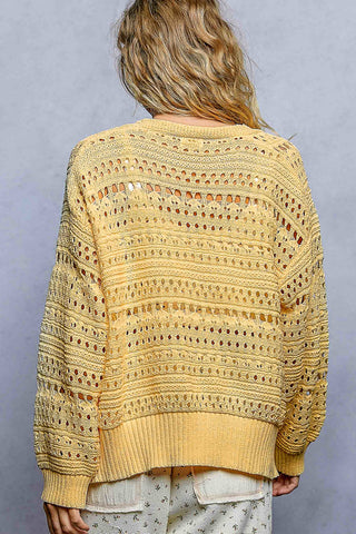 POL DANDELION YELLOW Cardigan Floral Button Crochet Sweater Top
