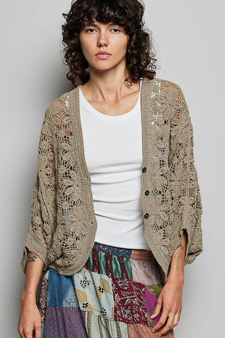 POL TAUPE Cardigan Crochet Sweater Top