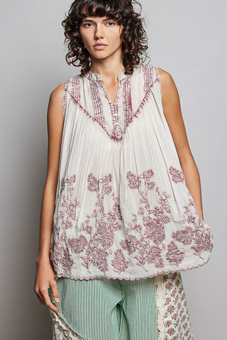 POL Free Spirit Washed Wine Embroidered Top