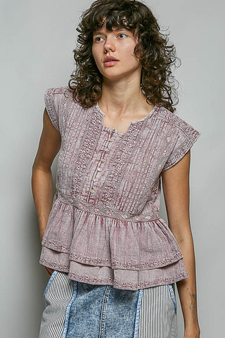 POL Pink Bohemian Pintuck Top
